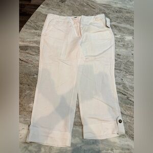 Sherry Taylor White Wide Leg Crop Pants Large Ramie Rayon NWT